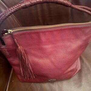 Tory Burch Burgundy Leather Hobo Bag